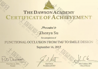荣誉资质-2017年完成美国Dawson协会《功能咬合学》专业培训